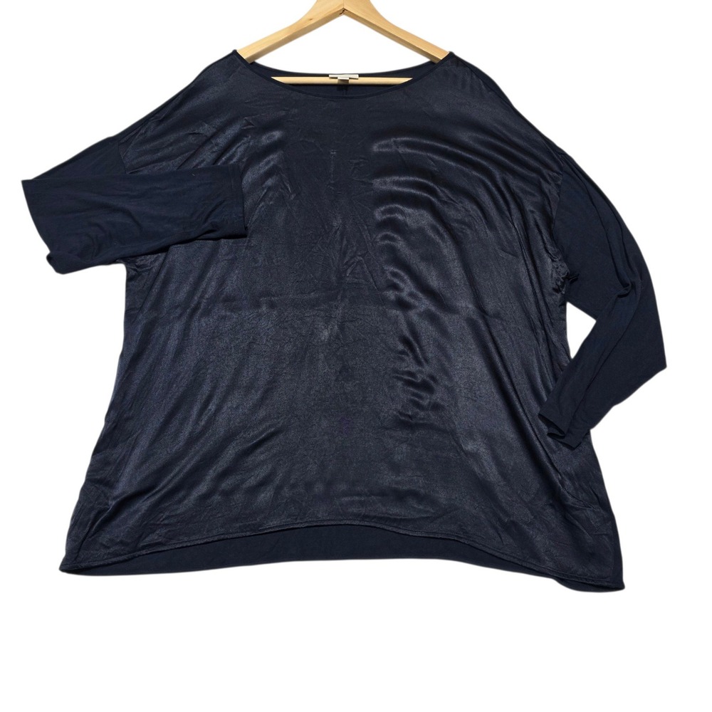 J.Jill Blouse Women 2X Navy Blue Mixed Media Long Sleeve Oversized Tunic